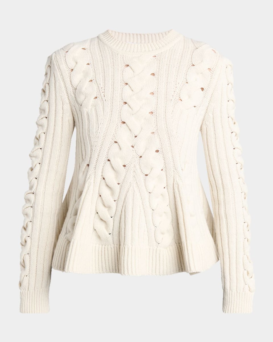 Peplum Cable-Knit Wool Cashmere Sweat